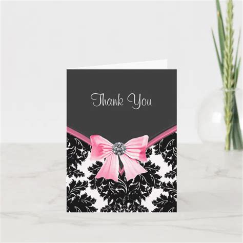 Pink And Black Damask Thank You Cards Zazzle