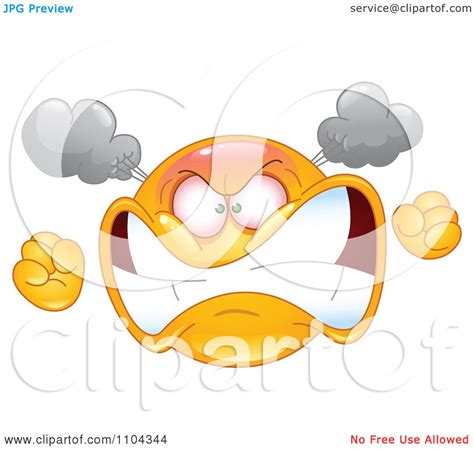 Clipart Furious Yellow Emoticon Smiley Face Turning Red With Steam And