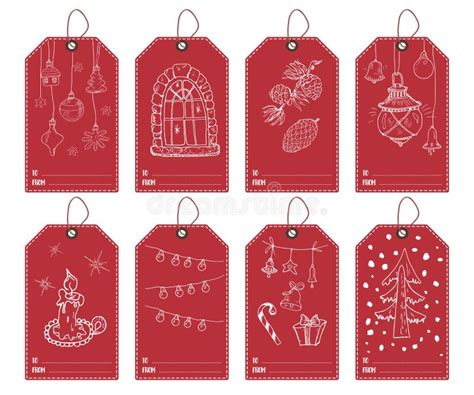 Set Of New Year Gift Tags Vector Template Hand Drawn Sketch Elements