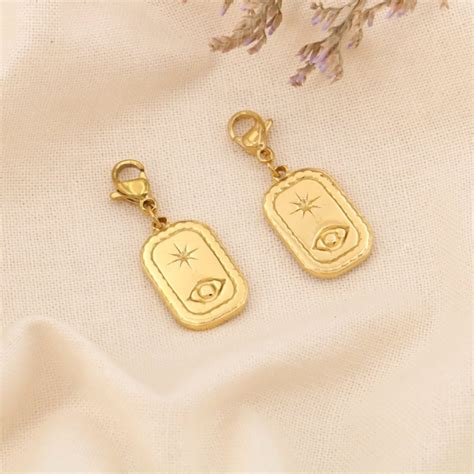 Charms Breloques Double Face Oeil Toile Mail Acier Strass