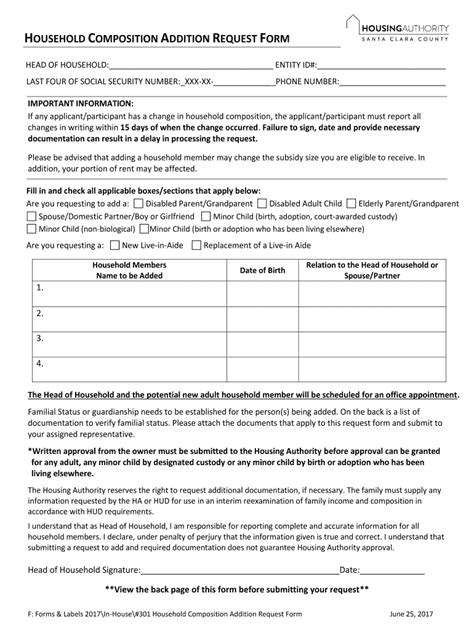 Fillable Online Household Composition Addition Request Form Fax Email Print Pdffiller