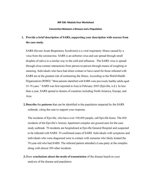 IHP 330 Module 4 Worksheet IHP 330 Module Four Worksheet Connection