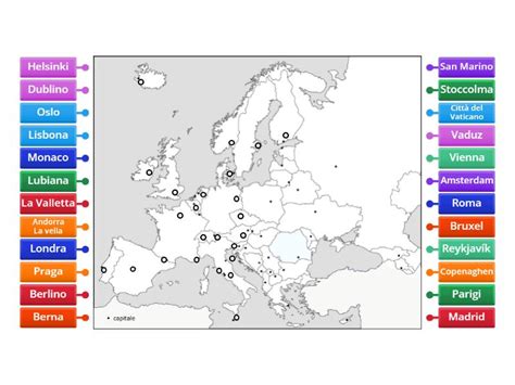 Mappa Capitali Europee 1 Labelled Diagram