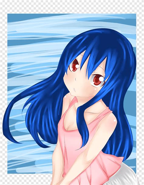 Black Hair Hime Cut Anime Long Hair Brown Eye Blue Cg Artwork Png