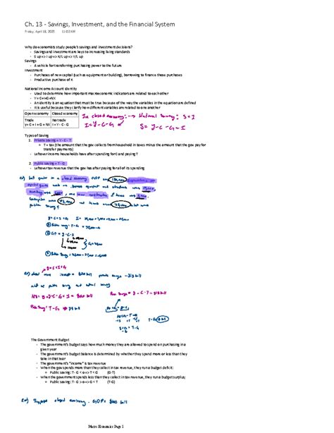 Macro Econ Ch. 13 - Savings, Investment, and Financial System Insights