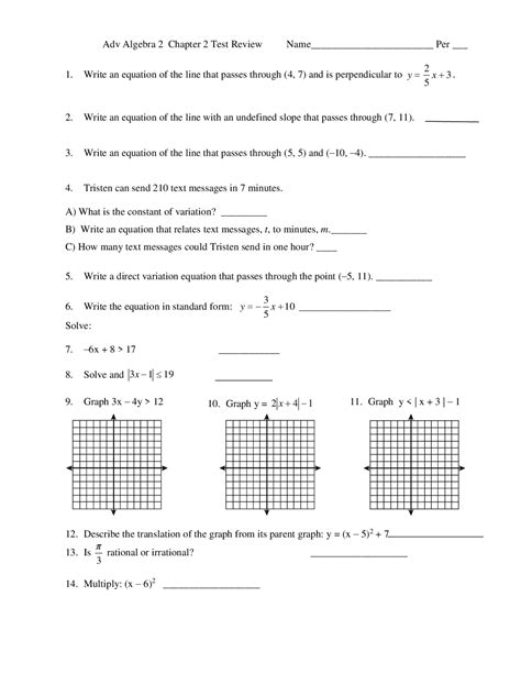 Adv Algebra 2 Chapter 2 Test Summaries Algebra Docsity