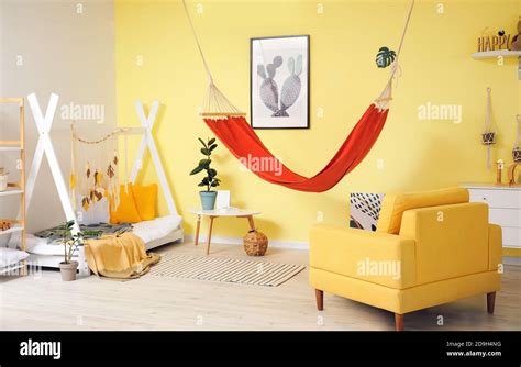 Interior Of Modern Childrens Room With Comfortable Bed Stock Photo Alamy