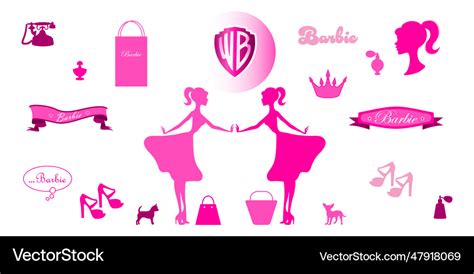 A set of silhouette images barbie with elements Vector Image