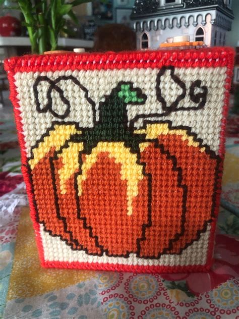 Fall Pumpkin Tissue Box Cover Etsy Plastic Canvas Box Patterns