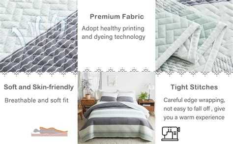 Amazon Flysheep Boho Striped Quilt Set King Size Pcs Green Grey