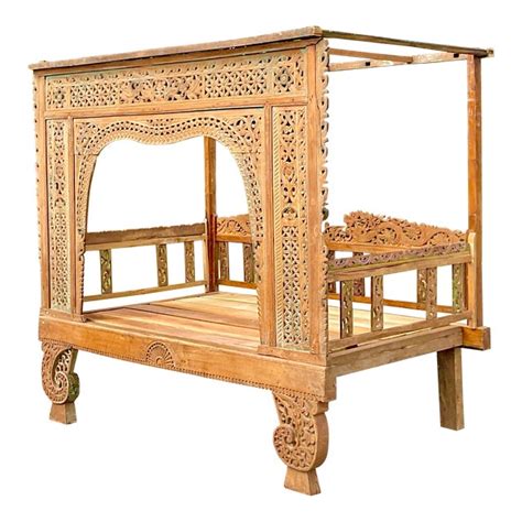 20th Century Vintage Boho Carved Teak Opium Bed Chairish