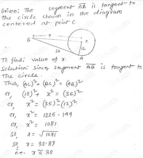 Solved Given That Segment Overline Ab Is Tangent To The Circle Shown