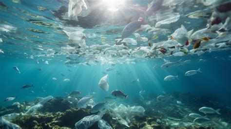 Premium AI Image | a large amount of plastic bags floating in the ocean