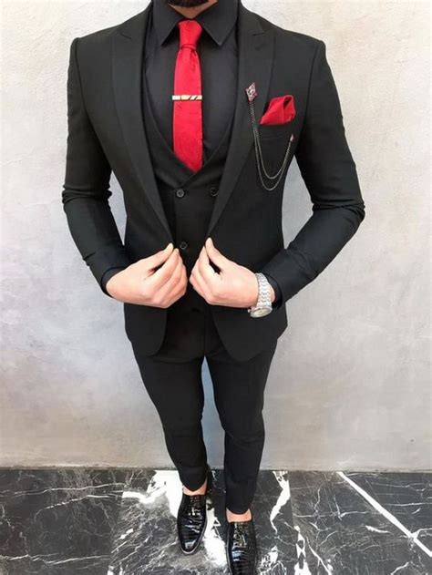 MEN BLACK 3 PIECE Suit Formal Fashion Designer Luxury Slim Fit Etsy