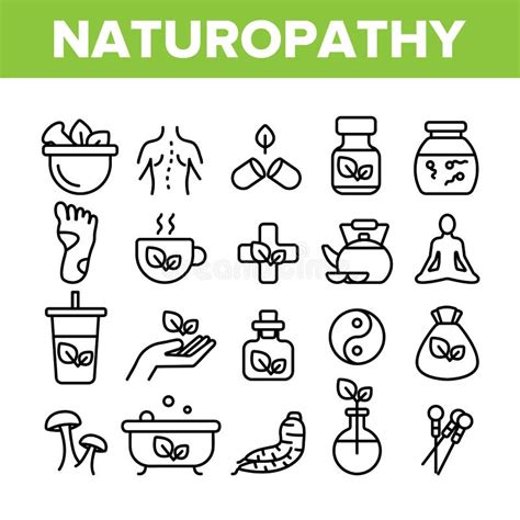 Naturopathy Therapy Vector Thin Line Icons Set Stock Vector