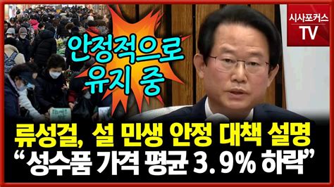 류성걸 설 민생 안정 대책 설명성수품 평균 39 가격 하락 Youtube