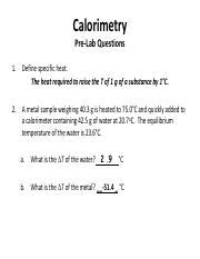 Understanding Calorimetry Pre Lab Questions Heat Reactions Course Hero