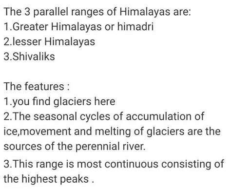 Give Main Charactersts Of The Three Parallel Ranges Of The Himalayas