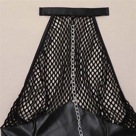 Chuangerm Mesh Halter Hollowed Out Handcuffs Play Suit Mature Women