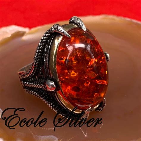 925 Sterling Silver Mens Ring With Amber Stone Ring Men Large Ring Men Big Ring T For Him