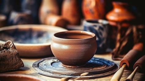 Premium AI Image | Handcrafted pottery bowl on a potters wheel