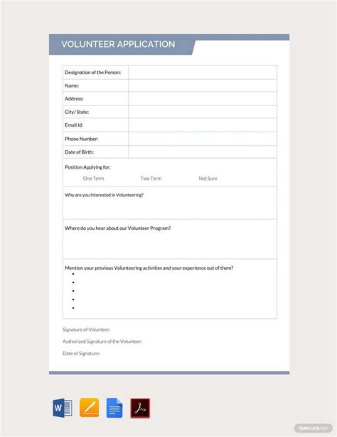 Volunteer Application Template In Word Pages Pdf Google Docs