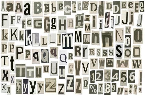 Newspaper Alphabet With Letters Numbers And Symbols Isolated On