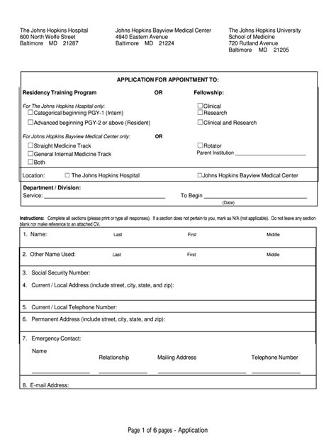 Page 1 Of 6 Pages Application Johns Hopkins Medical Institutions