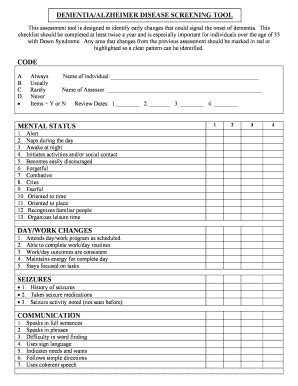 Dementia Alzheimer Disease Screening Tool Mass Fill And Sign