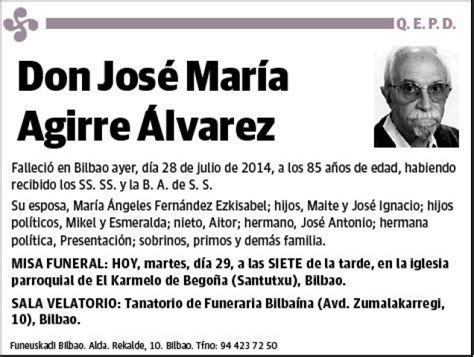 AGIRRE ALVAREZ JOSE MARIA Esquela Necrológica El Correo