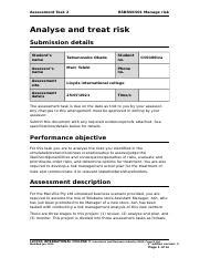 Assessment Task 2 6 Docx Assessment Task 2 BSBRSK501 Manage Risk