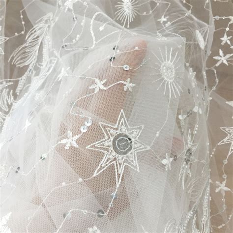 Star Celestial Embroidery Fabric Soft Ivory White Tulle Etsy Uk