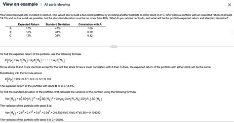 solved  expected return   portfolio  stock cheggcom