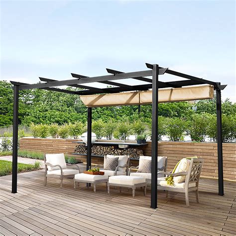 Buy Outdoor Metal Pergola With Retractable Canopy X Patio