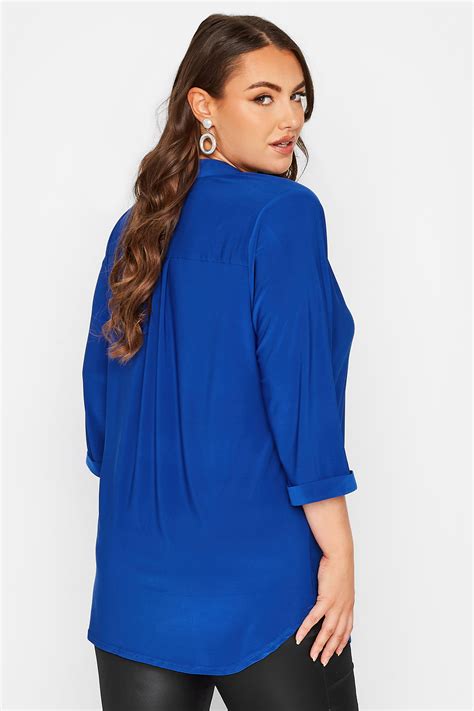 Yours London Plus Size Curve Cobalt Blue Half Placket Shirt Yours