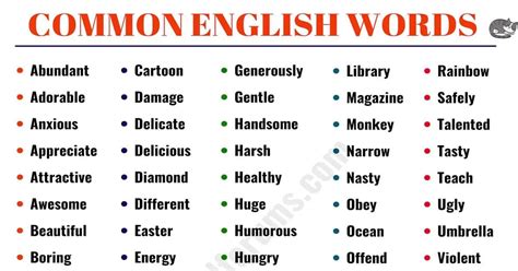 Basic English Words List In English Used In Daily