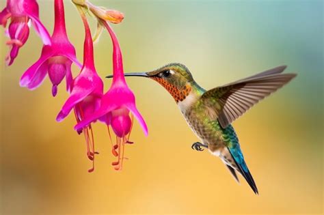 Premium AI Image | A hummingbird is feeding on a flower.