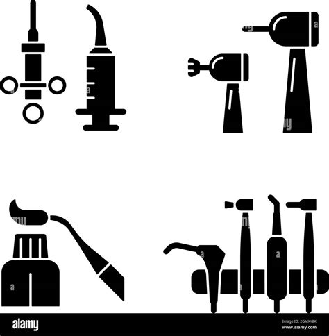 Oral Surgery Tools Black Glyph Icons Set On White Space Stock Vector