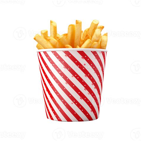 Ai Generated French Fries In Red White Paper Cup On Transparent