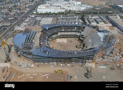 A general overall aerial view of the Intuit Dome construction site ...