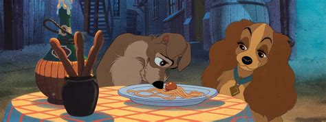 Download Lady And The Tramp Sharing A Romantic Spaghetti Dinner