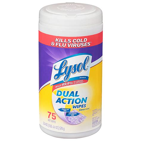 Lysol Citrus Scent Dual Action Wet Wipes 75 Ea Canister Cleaning