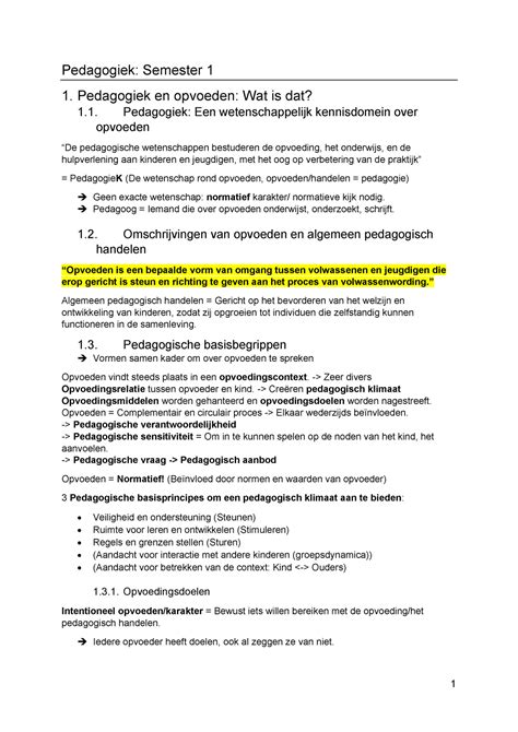 Samenvatting Pedagogiek Pedagogiek Semester 1 1 Pedagogiek En