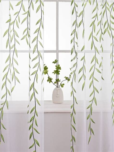 Leaf Pattern Single Panel Sheer Curtain Simple Leaf Print Light Filtering Privacy Sheer Curtain