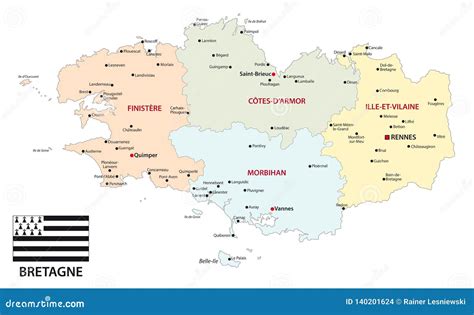 Brittany Administrative And Political Vector Map With Flag Stock