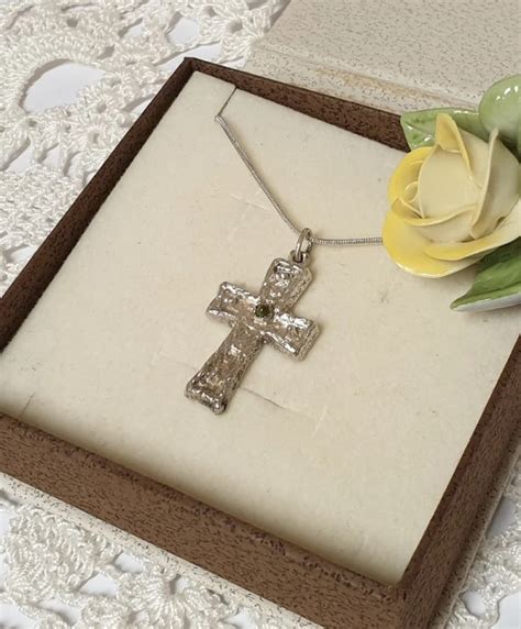 Nostalgischer Kreuzanhänger Anhänger Kreuz Silber Peridot Vintage Selten Rar Ska1326 Creafino