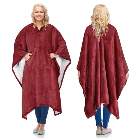 Catalonia Fleece Wearable Blanket Poncho For Adult Women Menwrap