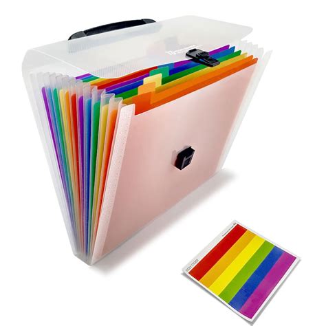 Expanding File Organiser 13 Multicoloured Pockets Accordion Folder Plastic Files Filing Folders ...