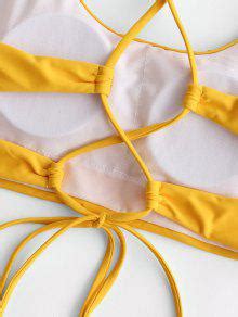 OFF POPULAR ZAFUL Cross Back U Neck Crop Bikini Top In YELLOW ZAFUL