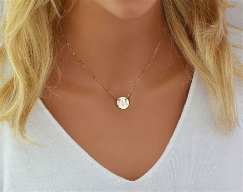 Monogram Disc Necklace Personalized Disc Necklace Initial Etsy Gold